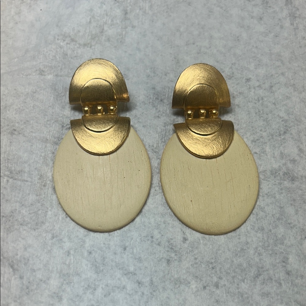 Gold and Cream Drop Earrings - Women Jewelry